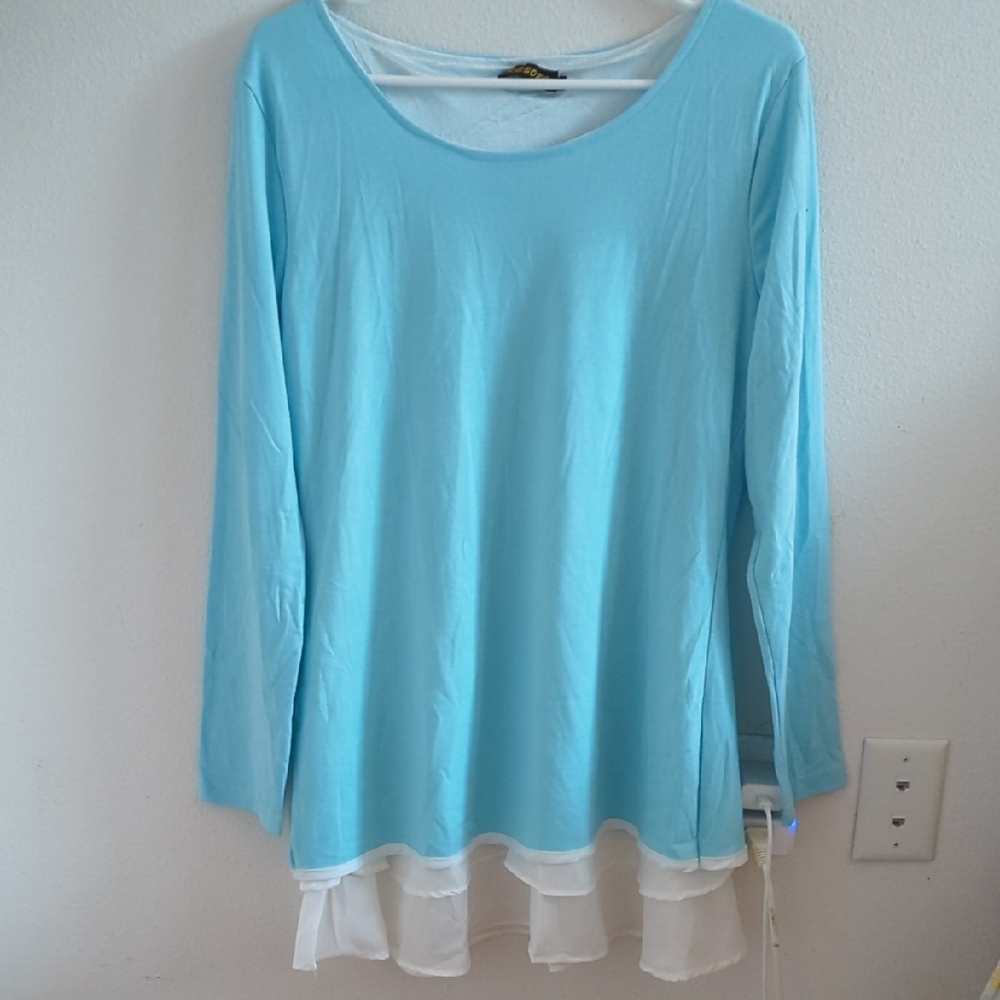 Light Blue Women's Top with Layered Hem